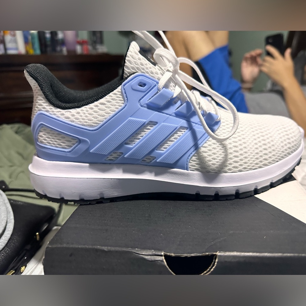 Adidas White and Light Blue Running Shoes